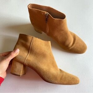 Madewell Size 10 Tan Suede Leather Square Toe Side Zipper Block Heel Bootie